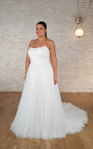 Stella York ELEGANT STRAPLESS TULLE A-LINE WEDDING DRESS WITH 3D FLORAL ACCENTS