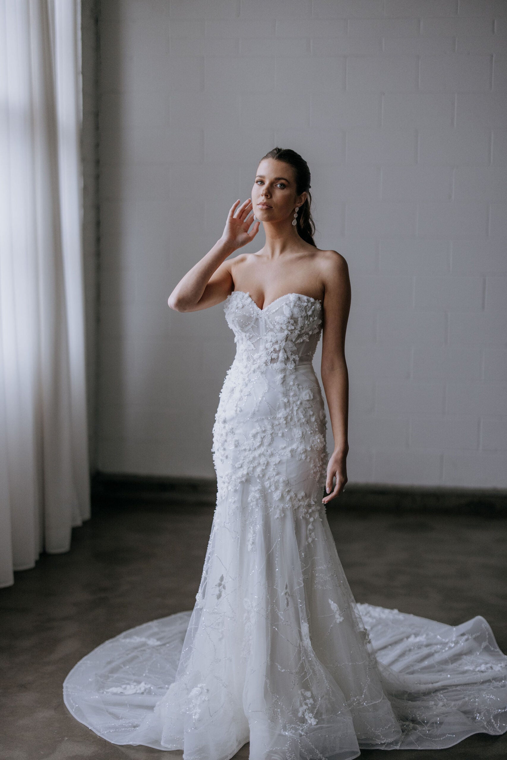 T212003 Romantic Embroidered Lace Strapless Wedding Dress with Sweetheart  Neckline