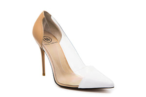 Lizzy Nude Leather Heels - Two Tone - Bridal Brilliance
